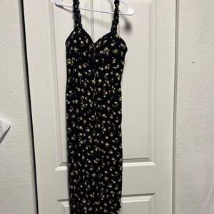 AUW Black Maxi Dress with Yellow Floral Pattern